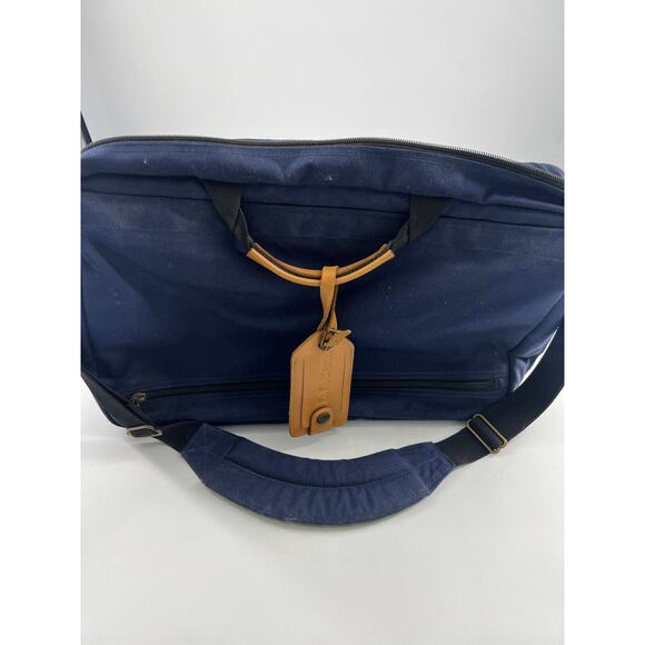 Vintage LL Bean Bag Blue Tan Waxed Canvas Laptop School 18 x 12 Work Career - Picture 9 of 12